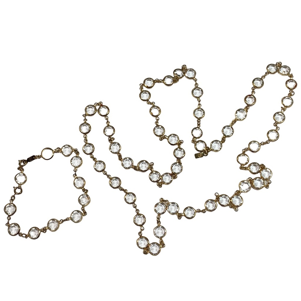 Swarovski Necklace and Bracelet Bezel Set Clear Crystals Long Gold Tone